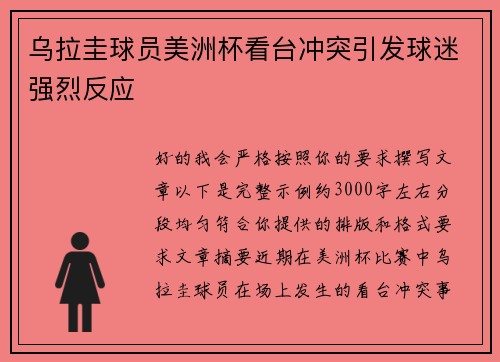乌拉圭球员美洲杯看台冲突引发球迷强烈反应